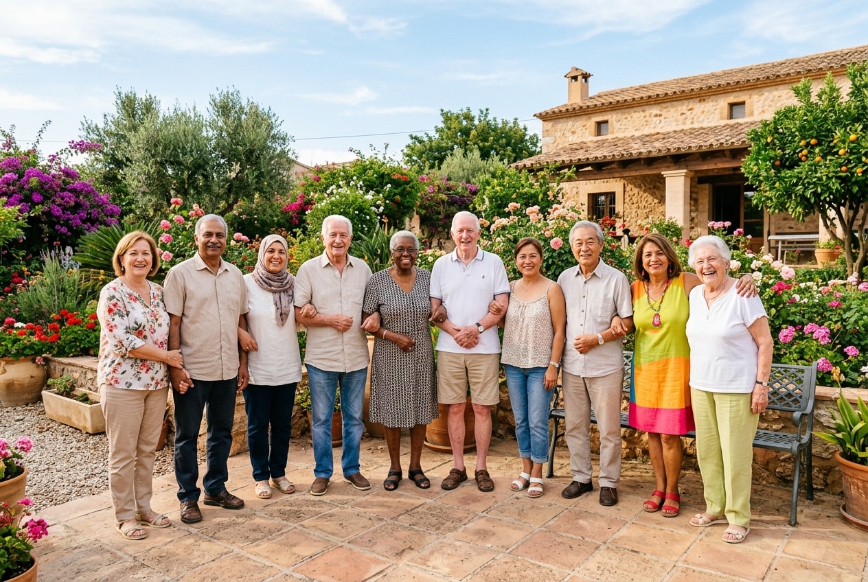 Grupo diverso de personas mayores sonrientes